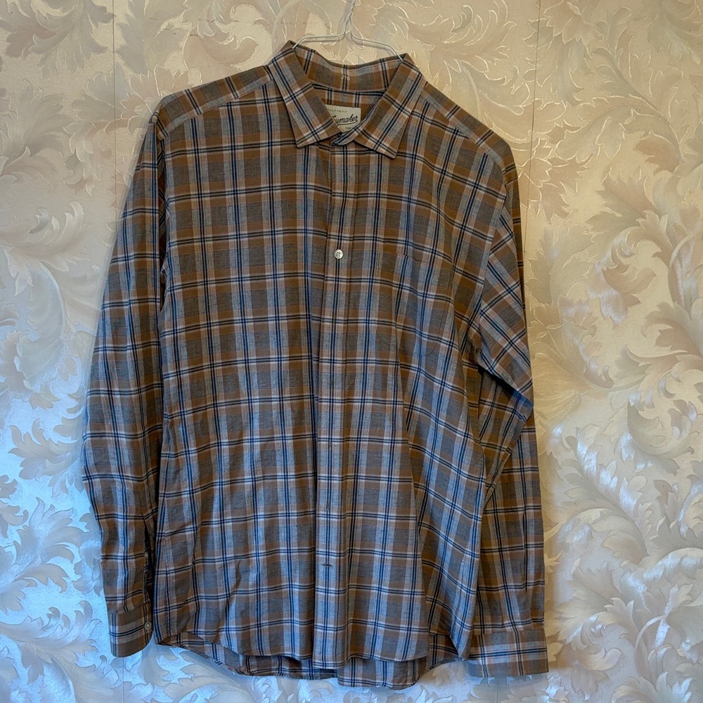 Men's Blue and Brown Plaid Casual Shirt